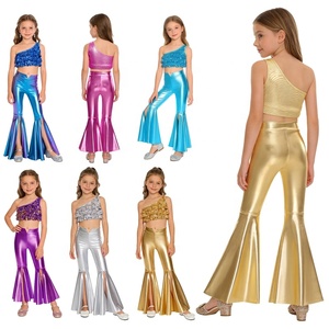 ชุดการแสดงเต้นรำสำหรับเด็กผู้หญิงอายุ 6-16 ปี เสื้อครอปแต่งระบายพร้อมกางเกงเมทัลลิก สำหรับการแสดงบนเวที ชุดเต้นบอลรูม ลาติน - Product Image 1