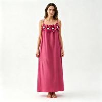 Robe longue maxi à bretelles spaghetti pour femmes, motif floral 3D, décoration de perles, robe longue ample avec poches, bretelles réglables, robe d'été pour la plage