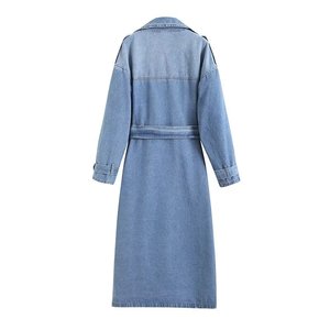 Chaqueta Cortavientos Vaquera de <span class=keywords><strong>Mujer</strong></span> 2026 Nueva Retro de Manga Larga con Solapa y Doble Botonadura con Cinturón de Largo Medio - Product Image 2
