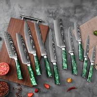 Ensembles de couteaux de cuisine Damas Laser Pattern Chef Knife Super Sharp Professional Stainless Steel Cleaver Santoku Cooking Knife Set
