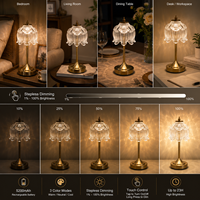 Lampe de table rechargeable vintage en verre Lotus, 3 couleurs, à intensité variable tactile, sans fil, en cristal blanc, pour hôtel et restaurant