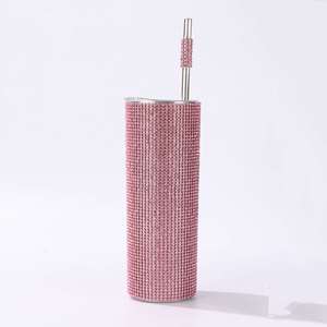Mug de voyage de luxe en acier inoxydable avec strass roses, diamants et paille scintillante, couleurs personnalisées, cadeaux pour filles - Product Image 2