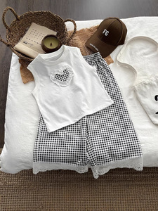 Conjunto de Ropa Casual para Niñas, Chaleco Informal de Algodón Puro con Borde, Pantalones Anchos Tipo Culotte - Product Image 4