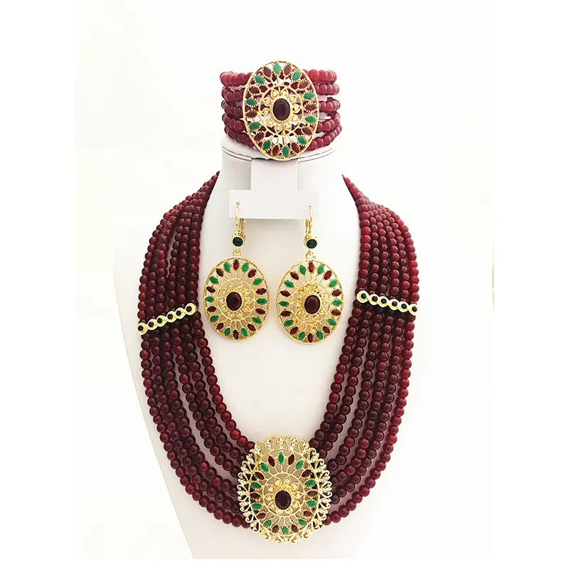 African Fashion Earrings/Bracelet/Necklace Set/Hand-beaded Chain Jewelry Set Moroccan Algerian Wedding Jewelry Accessories