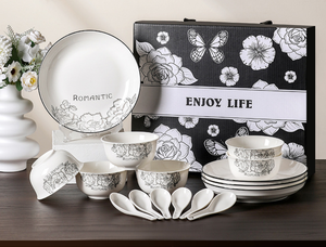 Audrey Hepburn Style Rose Ceramic Tableware Bowl and <b>Plate</b> Set Simple Gift for Home Use Wholesale Bowl Set - Product Image 5