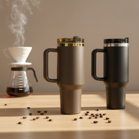Thermos de 40 oz en chocolat brun, tasse à double paroi plaquée or, bouteille d'eau en acier inoxydable isolée, gobelet créatif avec poignée