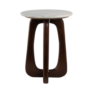 Tavolino con piano in marmo e base scultorea in legno per l'arredamento della casa, comodino per camera da letto, piccoli spazi - Product Image 3