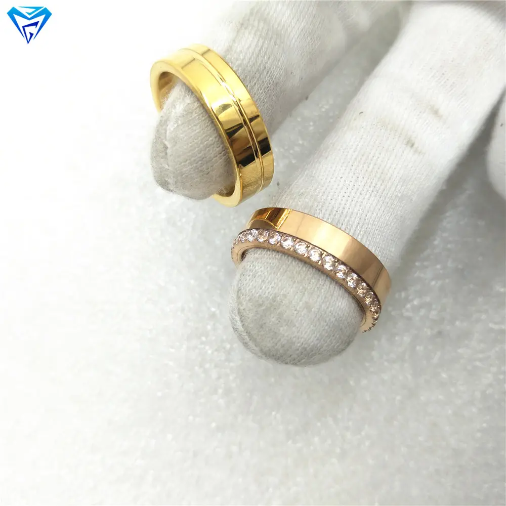Golden Tungsten Carbide Rings Jewelry for men hard metal rings with diamond rock crystals