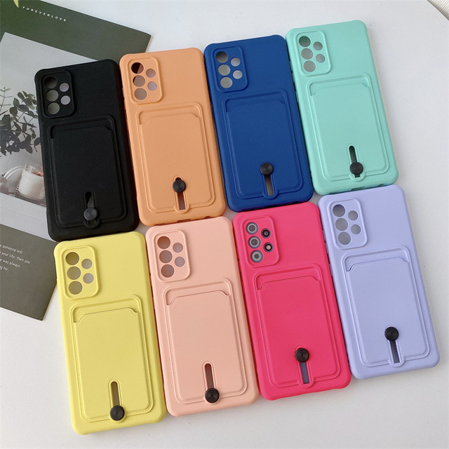 Candy Color Card Holder Slot Soft Silicone Case for Samsung Galaxy A32 A52 A72 A82 A51 A71 Wallet Bag Soft Cover