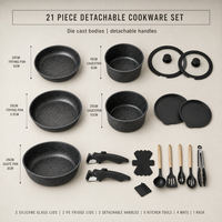 Joho – Ensemble de 21 ustensiles de cuisine antiadhésifs à poignée détachable, casseroles et poêles en aluminium moulé sous pression, noir, fournisseur OEM/ODM en gros