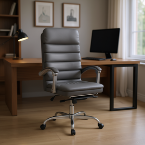 Chaise de bureau en cuir PU gris avec fonction massage, structure métallique, base en aluminium, chaise de direction pivotante - Product Image 2