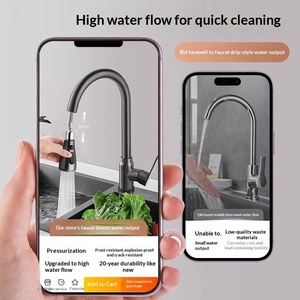 Grifo de Cocina de Diseño Moderno y Sencillo con Válvula de Cerámica, Caño Extraíble para Agua Fría/Caliente, Montado en Encimera para Verduras - Product Image 4