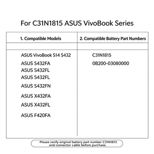 แบตเตอรี่แล็ปท็อปแบบชาร์จไฟได้ C31N1815 11.4V สำหรับเปลี่ยน Asus ZenBook 13 <span class=keywords><strong>UX333FA</strong></span> UX333FN U3300FA - Product Image 3