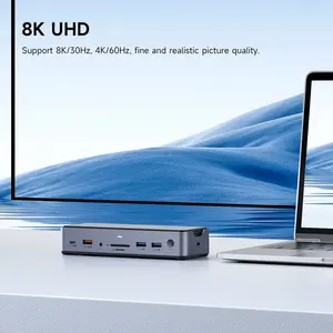 Hagibis USB C محطة لرسو السفن من النوع C إلى 8K DP HDMI متوافق مع شاشة ثلاثية <span class=keywords><strong>M</strong></span>.2 SSD PD3.0 RJ45 15 في 1 USB C HUB لأجهزة الكمبيوتر المحمولة - Product Image 5