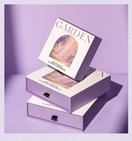 Boîte cadeau de luxe pour bijoux, motif peinture à l'huile de jardin violet, avec logo personnalisé, pour colliers, boucles d'oreilles et bagues, accompagnée d'un sac en papier cadeau