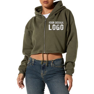 Sudadera Corta Deportiva de Yoga con Hombros Caídos para Mujer, Sudadera con Capucha de Forro Polar, Informal, con Cordón, Gruesa, con Cremallera, para Mujer - Product Image 1