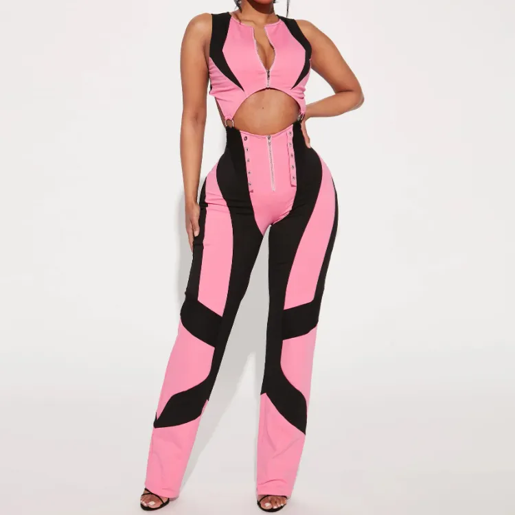 2023 Nieuwste Custom Jumpsuits Playsuits Roze En Zwarte Sexy Rompertjes Vrouwen Jumpsuit