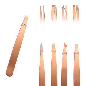 Ensemble de pinces à épiler pour sourcils en acier inoxydable rose gold avec logo personnalisé, outil professionnel de précision pour l'épilation des sourcils - Product Image 4