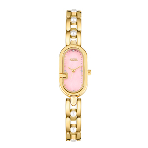 Montre-bracelet à chaîne ovale avec perle, design élégant, pour femme, montre à quartz tendance - Product Image 3