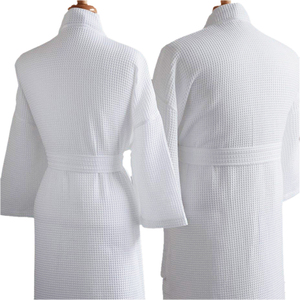 Wholesale Custom 5 Star Hotel Logo White Bath <strong>Robe</strong> Quick Dry Breathable 100% Cotton Kimono <strong>Waffle</strong> Spa Bathrobe - Product Image 2