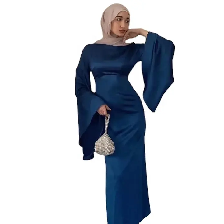 2024 Nieuwe Mode Islamitische Bescheiden Kleding Abaya Vrouwen Moslim Eid Jurk Bescheiden Satijn Maxi Jurken Islamisch