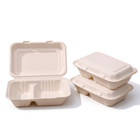 Boîte à emporter compostable en bagasse, type clamshell, à compartiment unique, jetable, pour salades, pâtes, restauration rapide et services de traiteur
