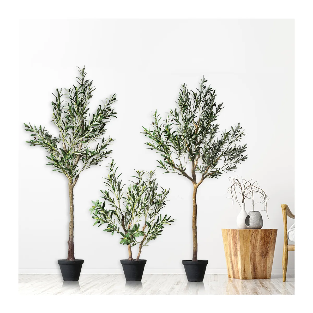 PZ-4-74-76 ucuz parça ipek UV koruma yapay ipek yaprakları ve doğal gövde saksı bitki yeşillik zeytin ağacı sahte