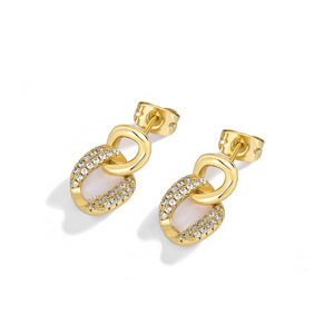 Luxury Crystal Drop Earrings Women Stylish 5A Cubic Zircon Double Circle Geometric Design Jewelry - Product Image 1