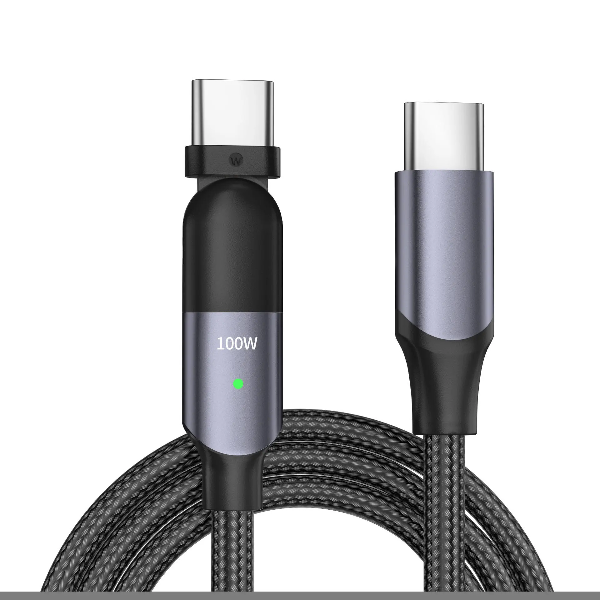 1.2M/2M 180 derece dönen pdnylon naylon örgülü USB C USB C şarj veri rotasyon kablosu ile LED ışık