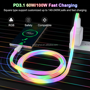 Núcleos de alambre de cobre puro LED <span class=keywords><strong>Cable</strong></span> de carga rápida USB tipo C 1M 12V 5A 65W 100W Tipo C <span class=keywords><strong>Cable</strong></span> <span class=keywords><strong>Iphone</strong></span> Silicona 66W Adaptador de silicona - Product Image 5