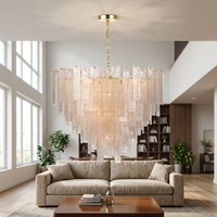 Lustre en verre doré Jingshi Lighting, panneaux givrés décalés sur un cadre annulaire, lumière de plafond pour la maison à l'éclat chaleureux
