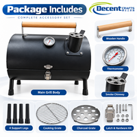 Barbecue portable au charbon de bois avec poignée en bois, thermomètre, cheminée, loquet et pieds – Barbecue de table