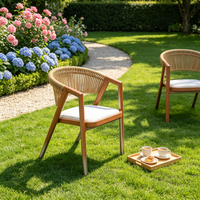 Chaise longue d'extérieur à dossier rond, structure en aluminium, assise en rotin imitation bois, coussin en PE, imperméable, pour patio
