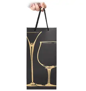 Toptan sıcak satış lüks yaratıcı renkli ısmarlama Kraft kağıt alışveriş logonuz ile şarap kutusu kolu çanta