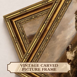 Peinture à l'huile vintage ornée encadrée or, chiens de chasse et paysage de prairie avec loup, décoration rustique pour cabane de prairie OEM ODM - Product Image 6