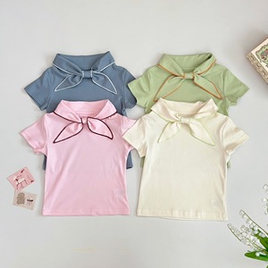 Eleganti Camicie Estive per Ragazze <span class=keywords><strong>con</strong></span> Colletto Navy e <span class=keywords><strong>Papillon</strong></span>, T-Shirt in Cotone a Maniche Corte - Product Image 1