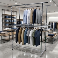 Porte-vêtements multi-barres chromé robuste à double niveau, présentoir à vêtements en métal pour magasin de vêtements