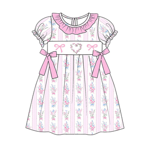 Vente en gros de vêtements pour bébés Saint Valentin arcs fleur mignonnes petites filles robe volants barboteuse à bulles pour bébés soeur allumettes - Product Image 1
