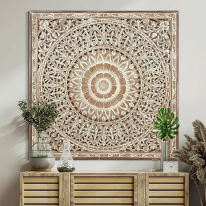Unique Hand Carved Wooden Wall Panels Featuring Beautiful Hanging Floral Decorations To Enhance Your Home Decor - Product Image 1