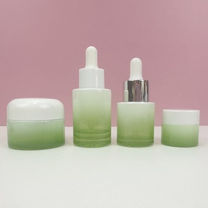 Juego de Envases de Vidrio Redondos con Degradado Verde de 30 ml, 50 ml y 100 ml, Tarro de Crema para Cosméticos y Cuidado de la Piel, Botella de Vidrio con Gotero y Tapas Planas Arqueadas - Product Image 5