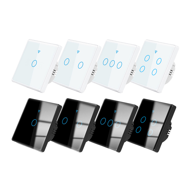 SIXWGH Tuya Smart Wall Switch WiFi Touch Tempered Glass Panel 1/2/3/4gang Smartlife Remote Control SupportAlice Google HomeAlexa