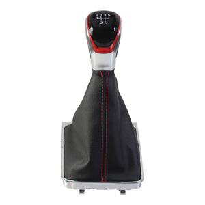 Volkswagen Passat B6 B7 Leather Gear <b>Shift</b> <b>Knob</b> 5 6 Speed Ergonomic Red Stitching - Product Image 3