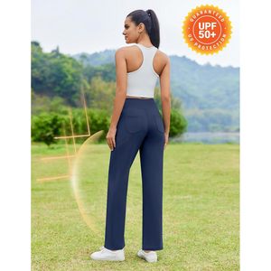Pantalones de yoga de pierna ancha FOXA para mujer, cintura alta, UPF 50+, pantalones deportivos con cordón y bolsillos - Product Image 3