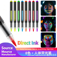 KHY Stylo de peinture corporelle UV néon phosphorescent de haute qualité à 8 couleurs, marque privée, marqueur lavable pour le visage et la peau, idéal pour les fêtes