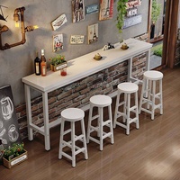 Table de bar commerciale multifonctionnelle contemporaine en bois, étroite, haute, pour balcon, avec combinaison de chaises pour salon de thé et cloison murale