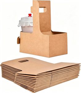 Porte-gobelets à café personnalisé, écologique, en kraft gaufré, pour 2/3/4 gobelets en papier avec poignée - Product Image 1