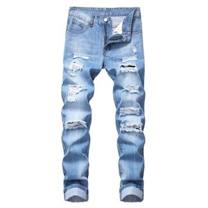 Jeans déchirés personnalisés pour hommes, streetwear, haute qualité, genoux déchirés, <span class=keywords><strong>coupe</strong></span> slim, denim élastique - Product Image 2
