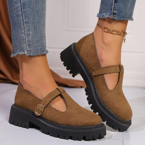 2025 primavera nuevos zapatos individuales Retro de suela gruesa para <span class=keywords><strong>mujer</strong></span>, <span class=keywords><strong>mocasines</strong></span> de estilo británico de gamuza de gran tamaño - Product Image 3