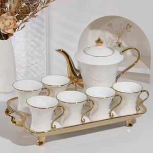 Ceramic 200mL Minimalist Design Water Cup Kettle <b>Set</b> Hand-painted Gold Cup <b>Set</b> Hot and Cold <b>Pot</b> Coffee <b>Set</b> - Product Image 2