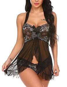 Pijama de Encaje Transparente con Lazo para Mujer, Lencería Sexy con Logotipo Personalizado - Product Image 3